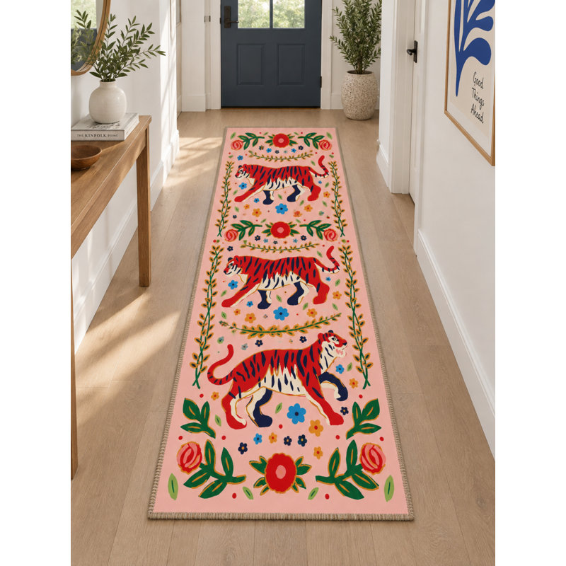 Tapis intérieur / extérieur rose Isla, Rectangle 2 pi 6 po x 5 pi