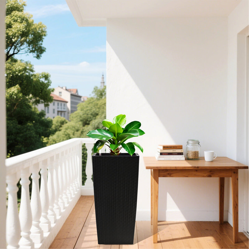 Jardinière de jardin pratique, pot de fleurs avec trous de drainage et plateaux intérieurs, Noir