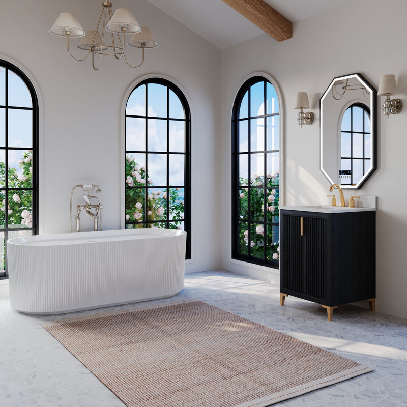 Turlington 24" Freestanding Standard Single Bathroom Vanity with Top, Black Oak
