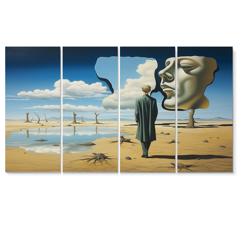 «The Face of the Earth - Surréalisme», art mural sur toile 4 pièces, H 32 po x l 64 po