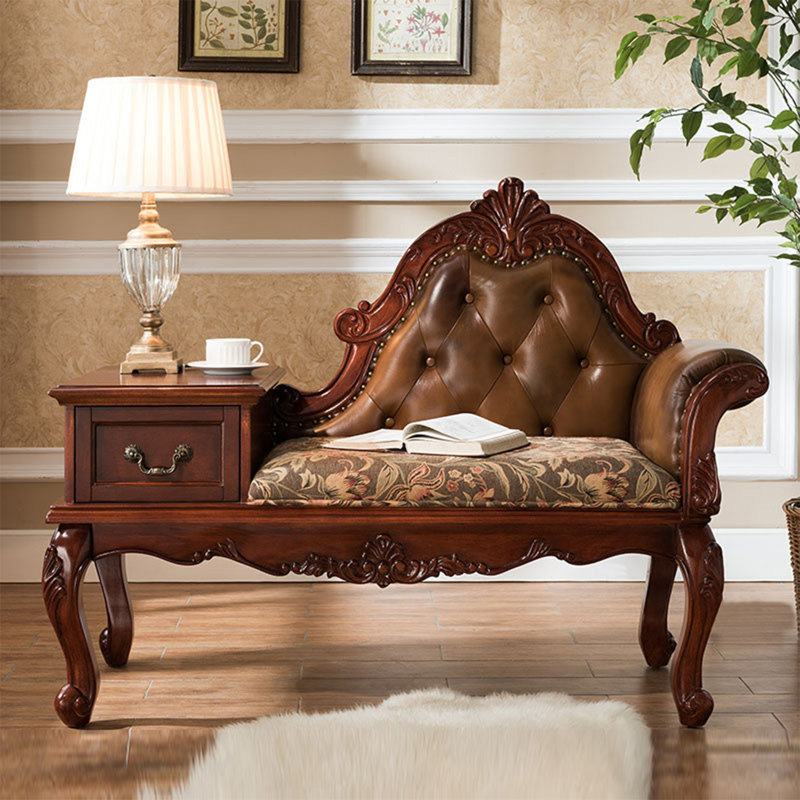 Fauteuil de téléphone de 51,18 po de style américain en bois massif brun