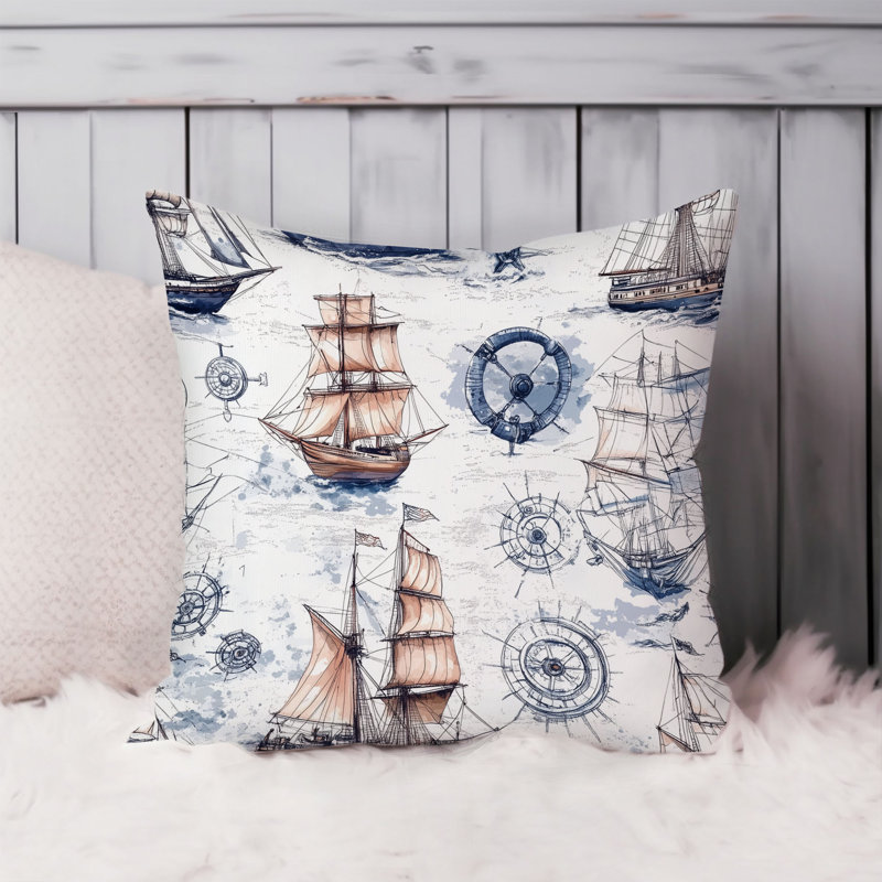 Housse de coussin nautique Beach and Coastal, Carré 16 po, Bleu / brun nautique / plage 3