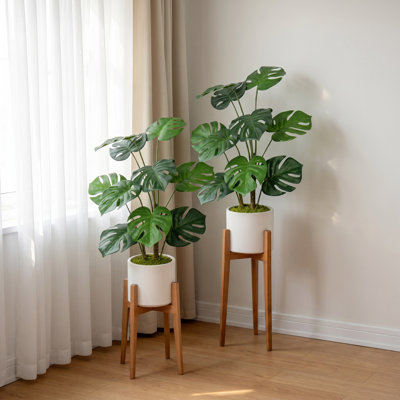 2 pcs 30" Artificial Monstera Deliciosa Plant with White Pot