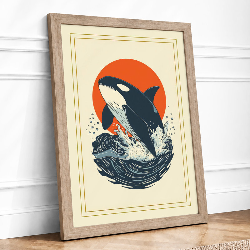 Breaching Orca Coastal - Framed Print, A1 - 84.1 x 59.4 cm, Oak