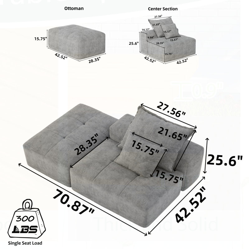 Canapé modulaire surdimensionné Modern, Gris