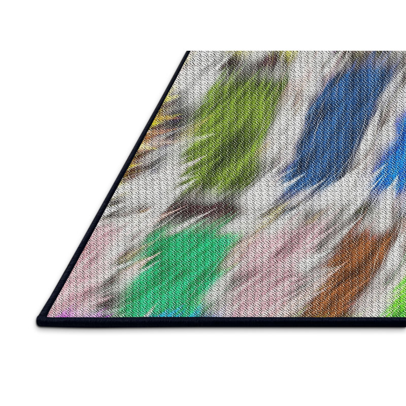 Tapis vert / mauve / bleu tissé à la machine, Rectangle 7 pi x 9 pi