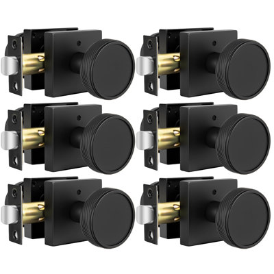 Boutons de porte intérieurs noirs en alliage de zinc noir mat avec boutons d'intimité pour salle de bain, poignées de porte carrées modernes robustes - paquet de 6