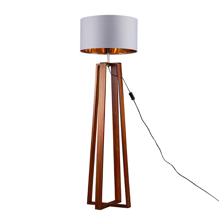 Carolie 148 cm Beltane 4 Legged Dark Wood Floor Lamp + Large Natural Reni