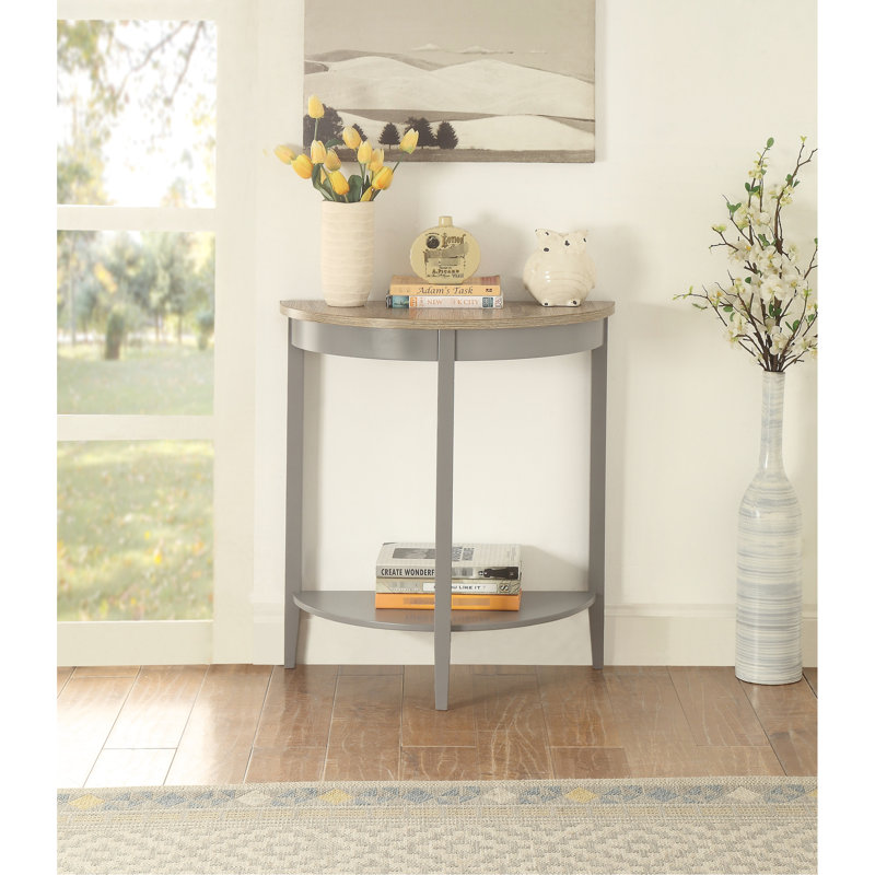 Console en chêne naturel gris - Design demi-lune avec rangement fonctionnel et polyvalent