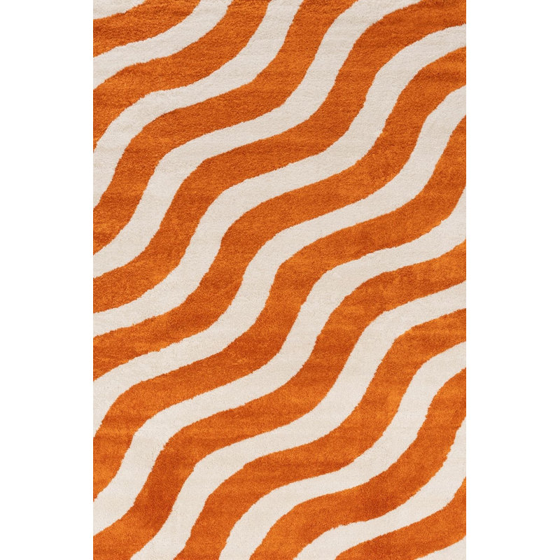 Joli Wavy Area Rug Soft Dense Pile for Living Rooms and Bedrooms, Orange/White, Rectangle 200 x 290 cm