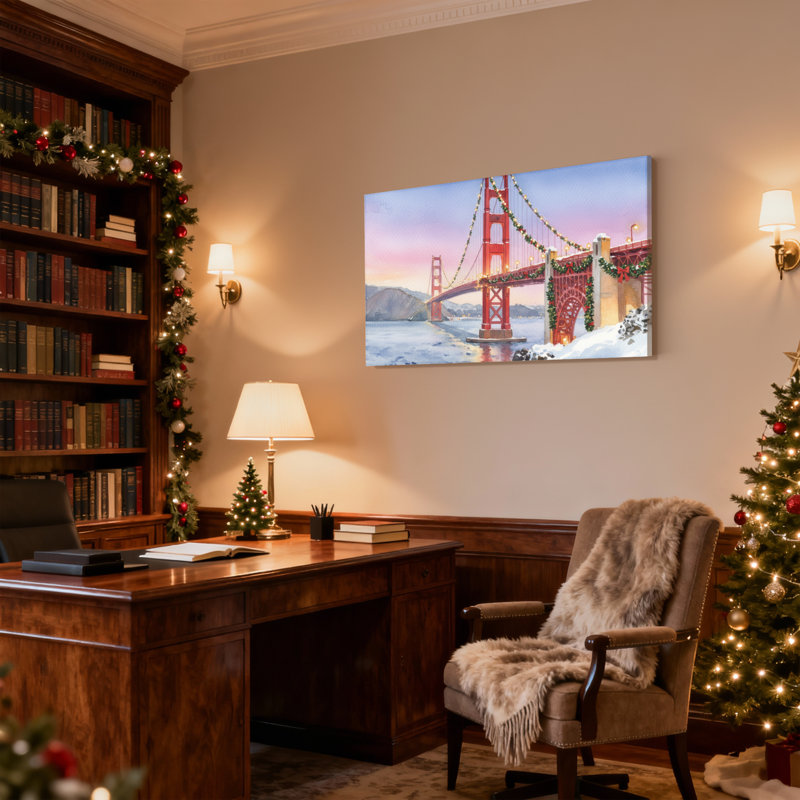 «Christmas Golden Gate Bridge», ensemble de 3 impressions sur toile, paysage d'hiver, H 12 po x l 18 po