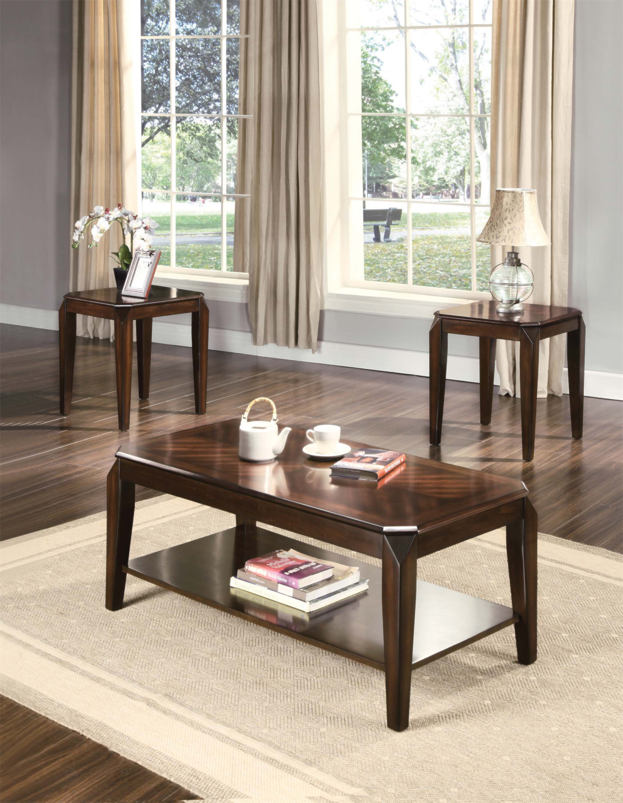 Wildon Home® Docila 3PC Pack Coffee Table and End Tables Set with Rich ...