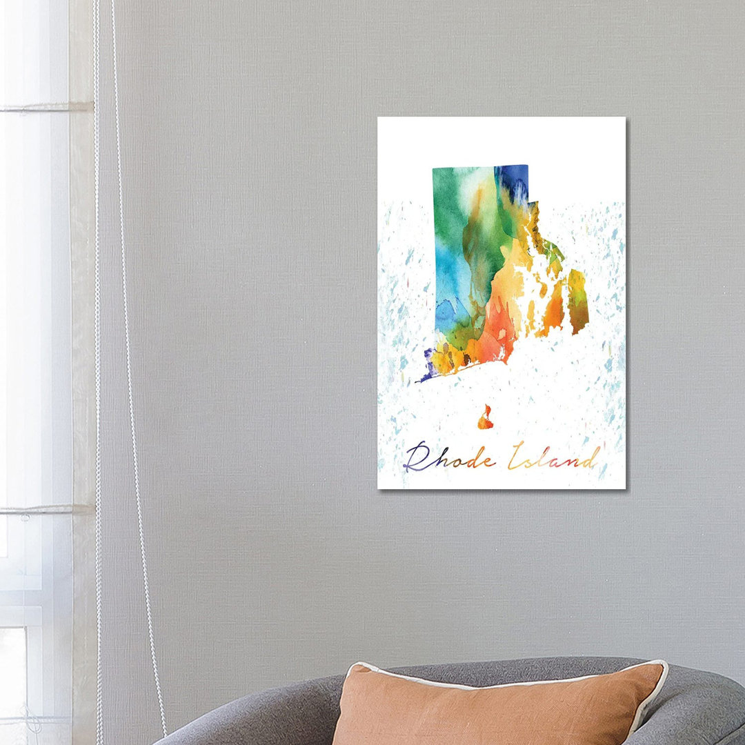 Rhode Island State Colourful - Wrapped Canvas Print