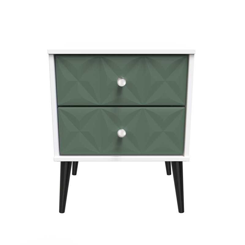 Fully Assembled Gitschier 2 DrawerÂ Bedside Table, White, Green