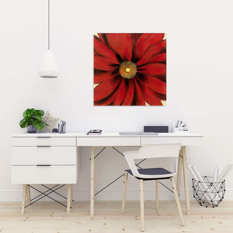 Red Daisy Floral Canvas | Contemporary Bedroom Wall Art Decor