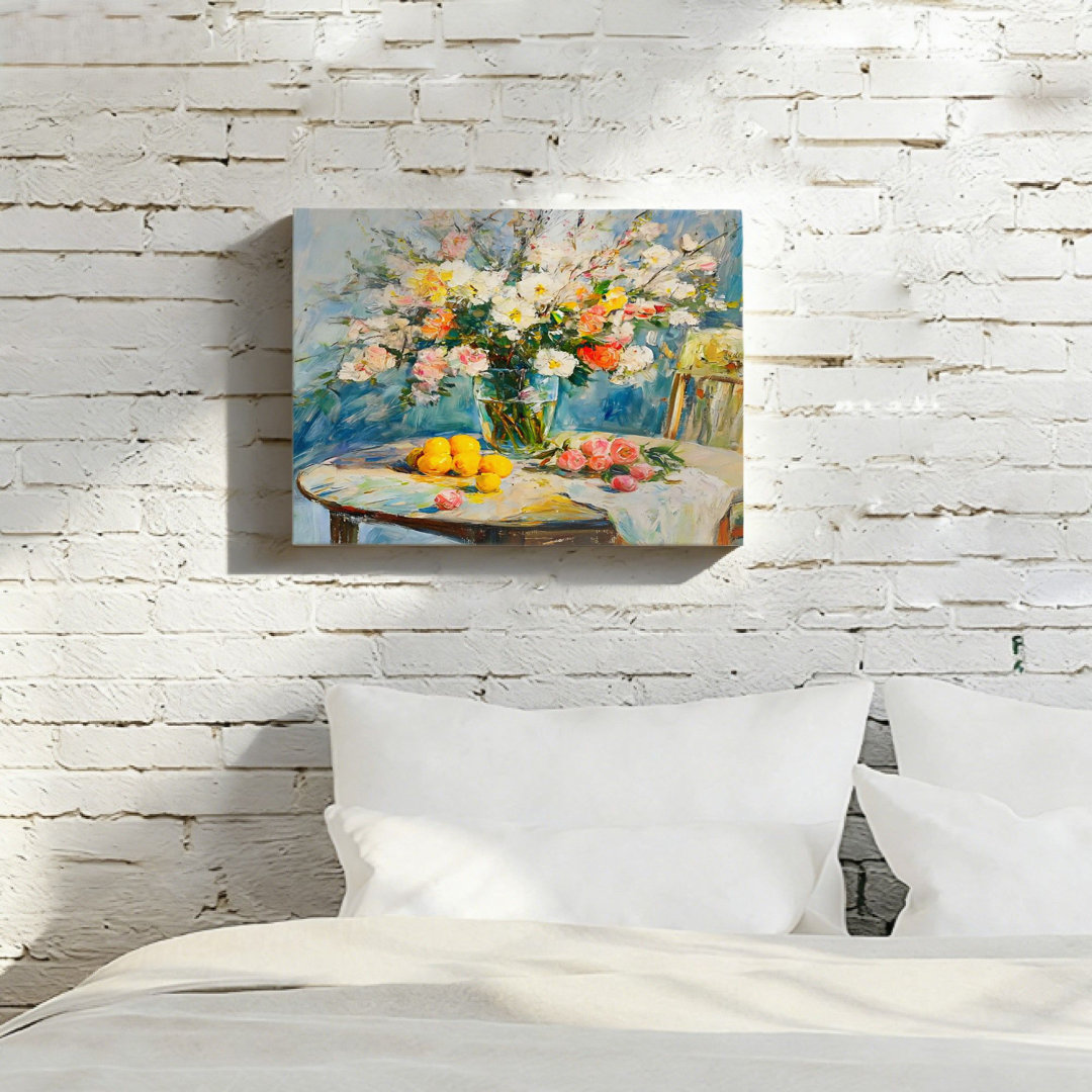 Floral Still Life Oil Painting, Built-In Wooden Frame Support, Canvas Wall Art, 16 X 24, For Living Room