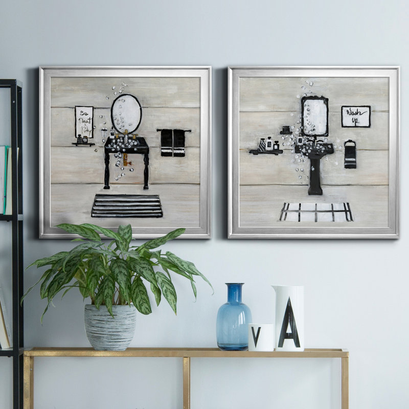 Neat and Tidy Bath - Ensemble de 2 peintures sur toile encadrées, H 34,5 po x l 69 po x P 1,5 po, Argent