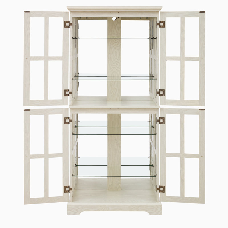 Curio Display Cabinet,Antique Display Cabinet With Glass Doors Adjustable Shelves For Collectibles Four Door Design Vintage Showcase For Home Or Office Antique Display Case E26 Bulb Included WHI