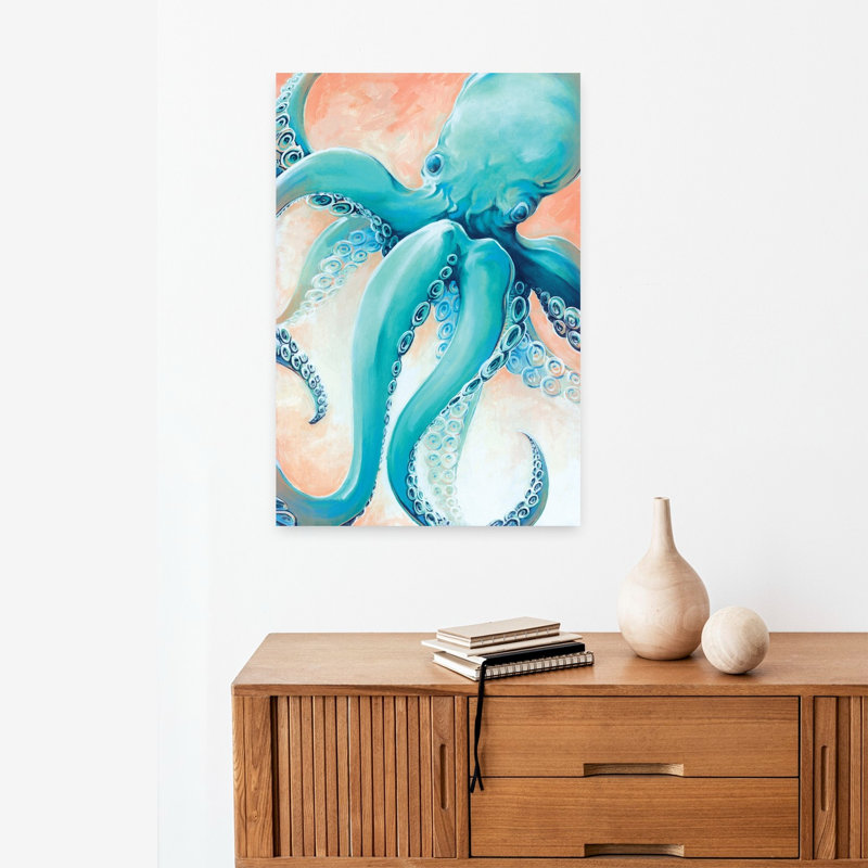 Aquamarine Octopus 1 Piece Wrapped Canvas Wall Art, 60.96cm H x 40.64cm W