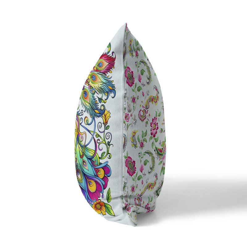 Coussin Floral, Bleu / Rose, H 26 po x l 26 po