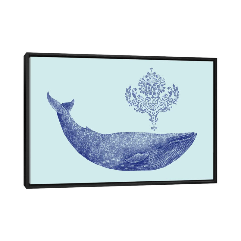 «Damask Whale # 2», impression sur toile, Toile encadrée noire, Pas de tapis, H 18 po x l 26 po x P 1,5 po