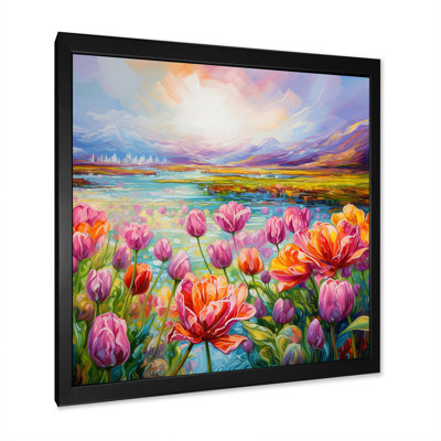 «Purple Tulips Field By The River II», reproduction sur toile