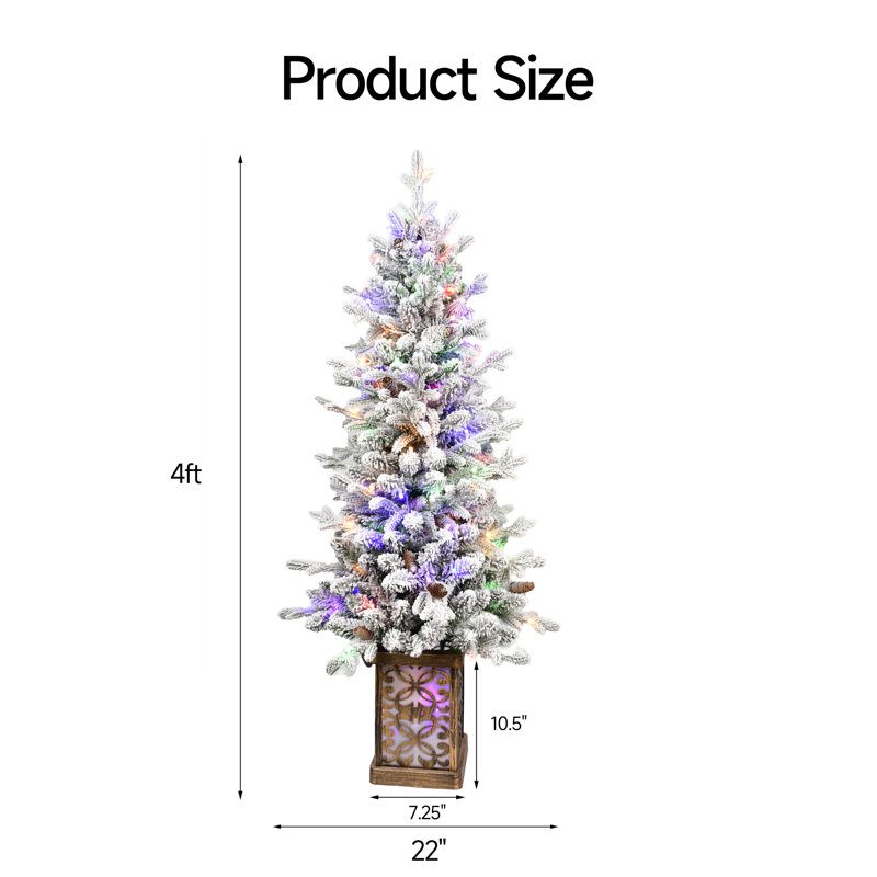 Arbre de Noël artificiel en pot 4 pi avec lumières DEL multicolores (ensemble de 2)