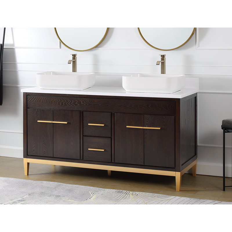 Hildy 60'' Double Bathroom Vanity with Quartz Top, Espresso