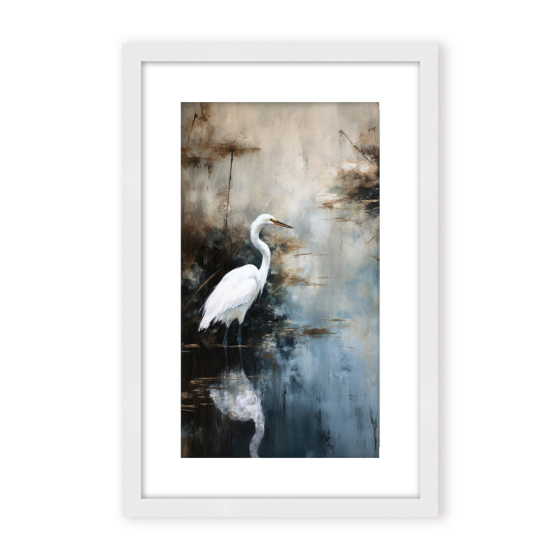 Nature Inspired Egret In Lake, 40" H x 30" W x 2.375" D, Black, Framed Canvas
