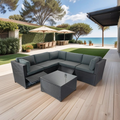 6 Pieces Sectional Outdoor Furniture Cushioned Sofa Set With 3 Storage Under Seat -  Latitude RunÂ®, 399037BCD6624121BD9EA12454C3EA11