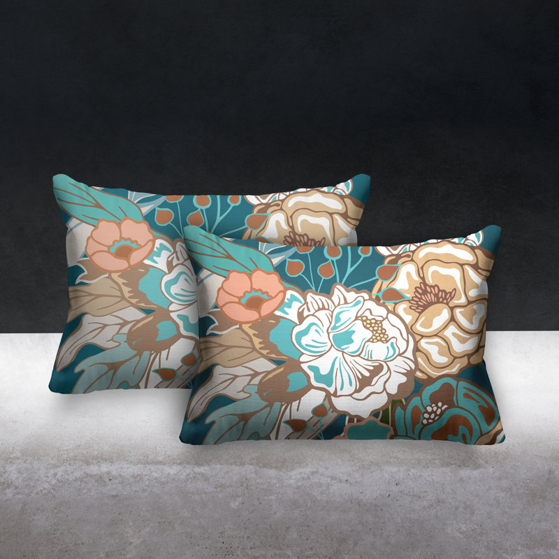 Coussin intérieur / extérieur Nouvel Floral, Turquoise
