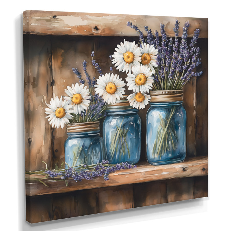 Farmhouse Wall Decor, Mason Jar Artwork, Cemre, H 36 po x l 36 po, Toile tendue