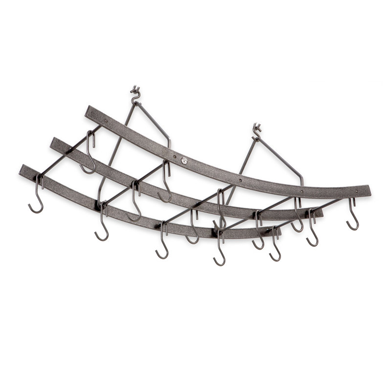 Reversible Hammered Steel Ceiling Pot Rack with Hooks