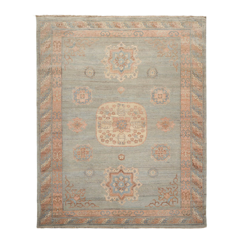 Tapis oriental brun / gris en laine noué à la main 8 pi x 10 pi Oriental