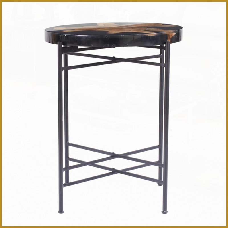 Table basse industrielle moderne avec plateau en bois de teck - 19,7 x 19,7 x 23,6 pouces, polyvalente pour le salon / la table de chevet