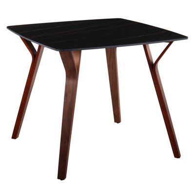 Indoor Dinette Table With Mid - Century Modern Style, Walnut Wood Frame, Black Marble Top, Bent Legs, Fixed Dining Height, Seats Four, 37.98 In Depth, Width, 29.87 57.12 Lb Weight, Assembly Needed