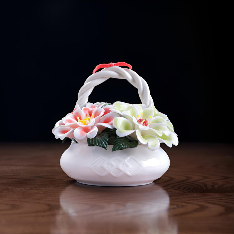 Mini panier de fleurs exquis - Artisanat en céramique artisanale