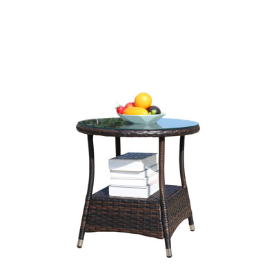 Wicker Coffee Table with Tempered Glass Top