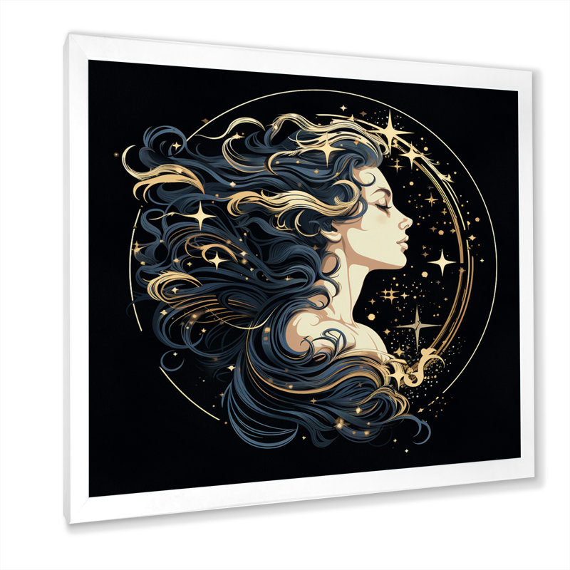 Astrologique Stargazer I, Cadre simple blanc, H 16 po x l 16 po x P 1 po
