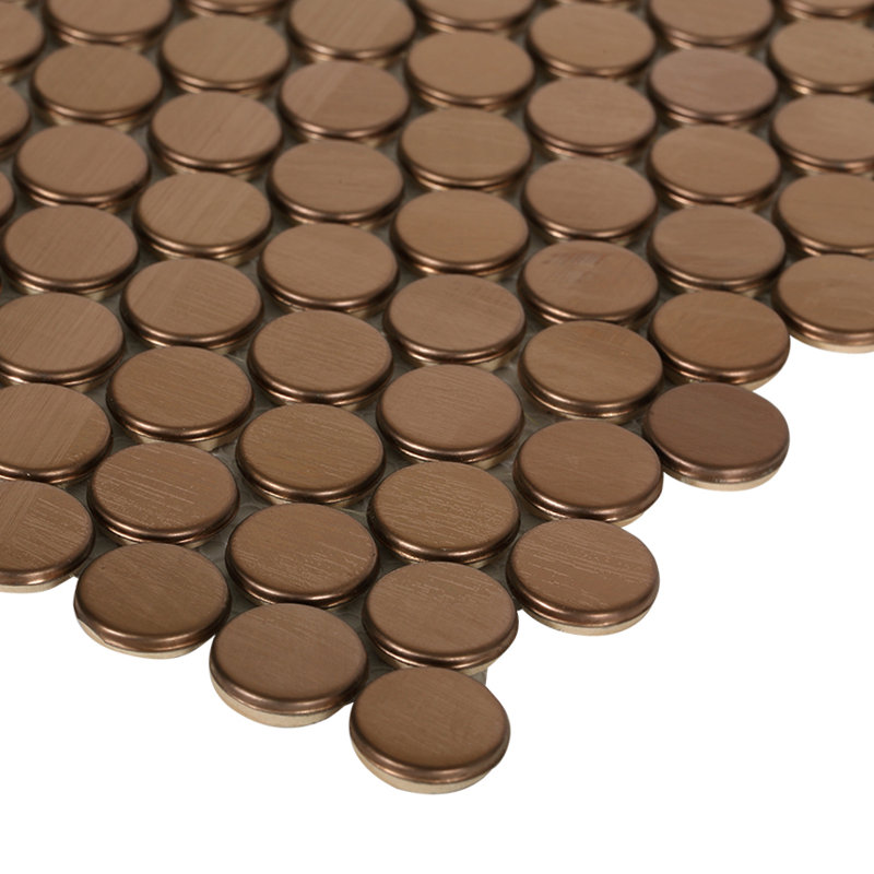 Carreau de mosaïque mural rond en acier inoxydable 0,75 po x 0,75 po, Cuivre brossé