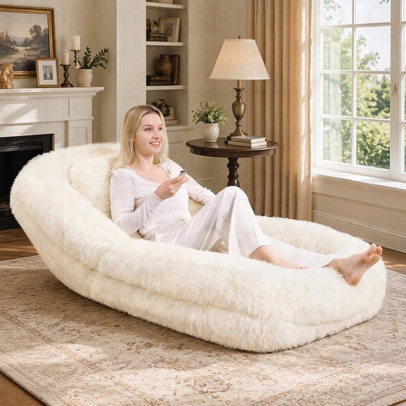 Lit convertible réglable en 5 positions pour humain et chien, en tissu pelucheux, idéal pour jouer, méditer et se détendre dans n'importe quelle pièce.