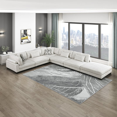 Canapé modulaire moderne en microfibre de 135 po avec ressorts ensachés et 7 coussins Brinsley