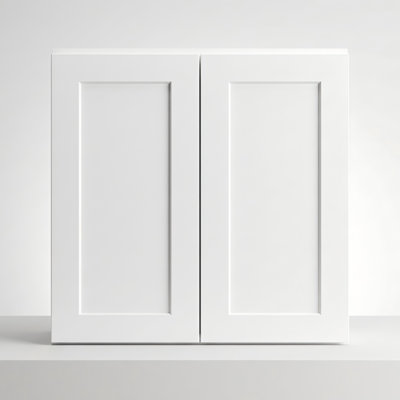 Modern Shaker Solid Wood & Plywood 2-Door Wall Kitchen Cabinet in White - 30" H