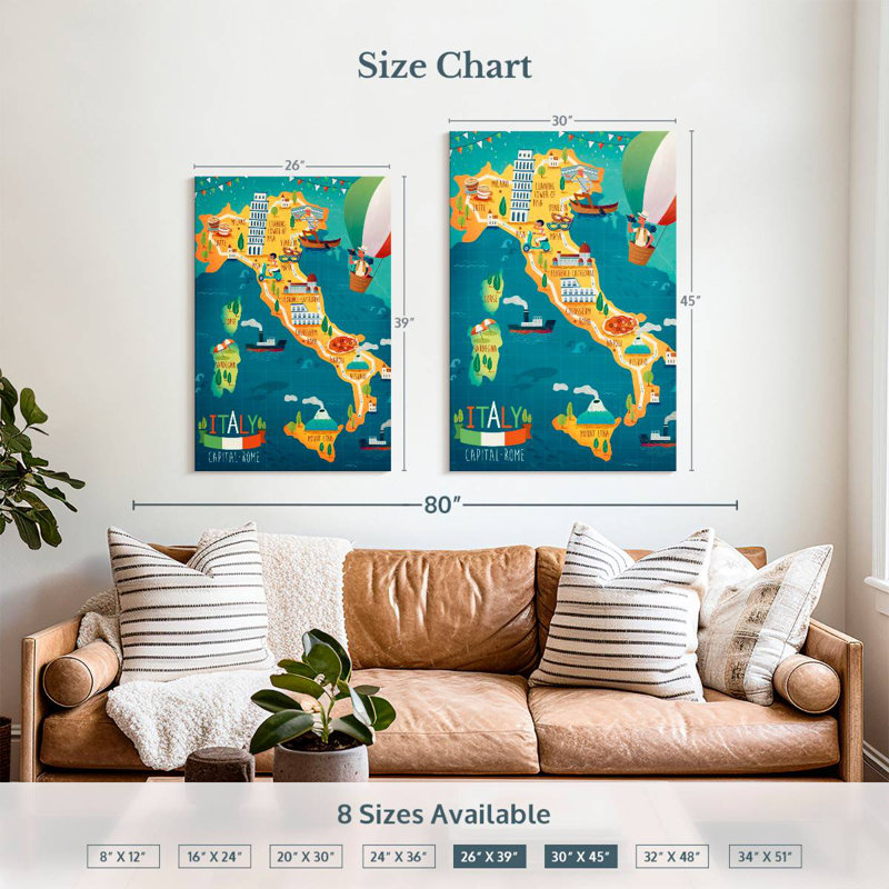 Aliaz Travel To Italy Map, 39" H x 26" W