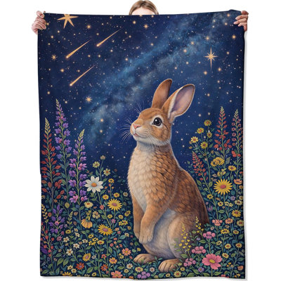 Couverture en flanelle mignonne à motif floral en flanelle, jeté douillet avec lapin en fleurs, couvertures légères pour toutes les saisons, décoration de canapé-lit colorée fantaisiste et cadeaux pour femmes, 30 po x 40 po