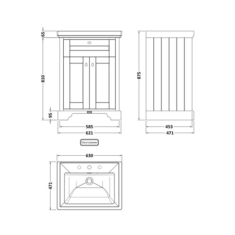 Old London 630mm Single Bathroom Vanity with Integrated Fireclay Basin, Grey