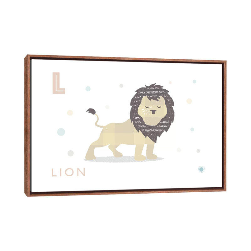 Lion - reproduction d'impression, H 40 po x l 60 po x 1,5 po, Toile avec cadre brun, Pas de tapis