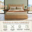 Lit plateforme de rangement King moderne en bois naturel avec tête de lit à panneaux horizontaux et barre de rangement intégrée-1255621076-1255621083