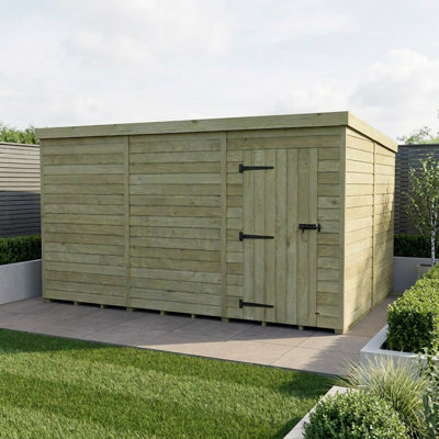 Total Sheds 12ft x 8ft Pent Garden Shed - Single Door - No Windows - Pressure Treated Timber - UK Manufactured