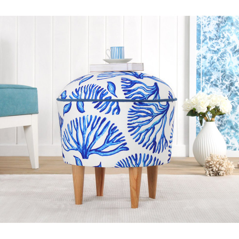 Élégant pouf avec pieds en bois de hêtre, 17,7 po de hauteur x 16,9 po de diamètre | Revêtement 50% coton / 50% lin, 35 éponges orthopédiques, 2,4 po d'épaisseur | Parfait pour les salons modernes et les espaces confortables